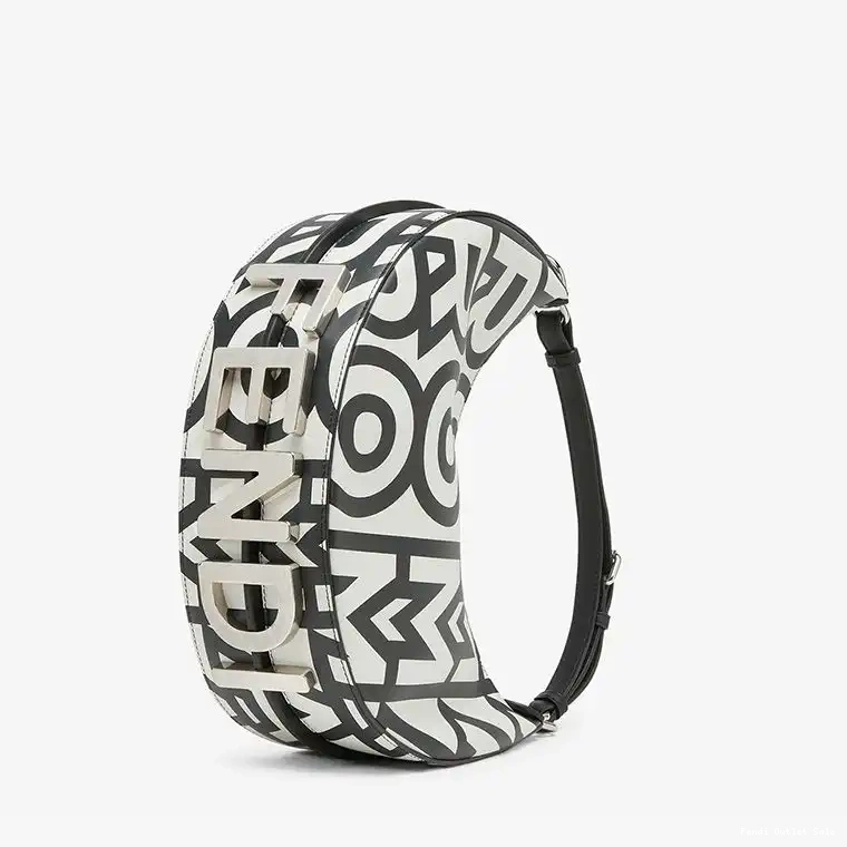 Fendi Bag In Black Small Roma Capsule Hobo White Leather Fendigraphy Fendi 0702